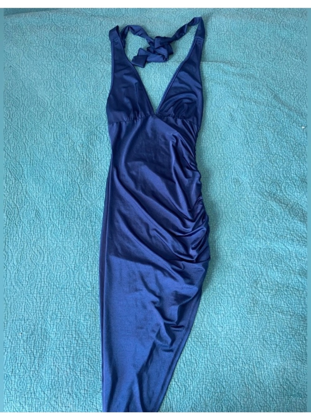 Zaful Deep Blue Halter Ruched Women's Dress medium